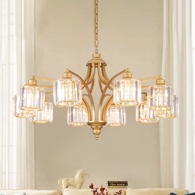 K9 Crystal Column Pendant Chandelier Retro 8 Lights Living Room Down Lighting in Gold