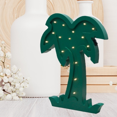 Kids Integrated LED Night Lighting Pink Castle/Green Coconut Tree/Blue Cactus Wall Mounted Light with Wood Shade