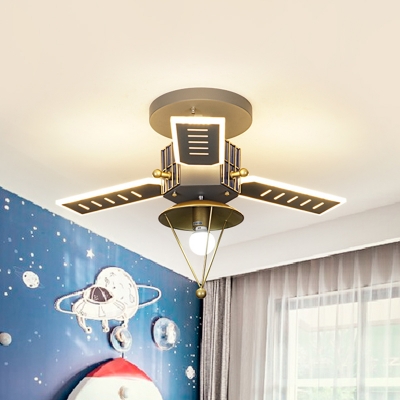 Kids Satellite Metal Ceiling Lamp 1 Bulb Semi Flush Mount Lighting Fixture in Grey