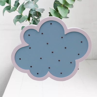 Kids Style Cloud Wooden Nightstand Light Mini Battery LED Wall Mounted Lamp in Pink/Blue