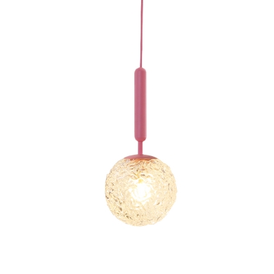 Macaron Ball Wall Hanging Light White/Clear Hammered/Clear Textured Glass Single Bedside Wall Mounted Fixture in Pink