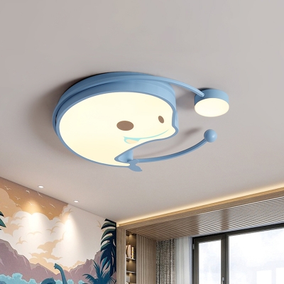 Macaroon Dolphin Acrylic Ceiling Light LED Flush Mount Recessed Lighting in White/Pink/Blue for Kids Bedroom