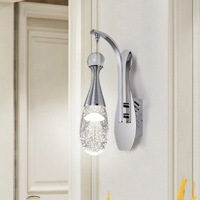 Modern Style Teardrop Sconce Light Clear Seed Crystal LED Wall Hanging Light in Chrome
