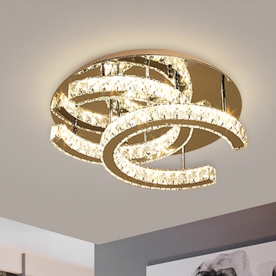 

Modernism C-Shape Ceiling Light Clear K9 Crystal LED Flush Mount Recessed Lighting in Chrome, HL621980