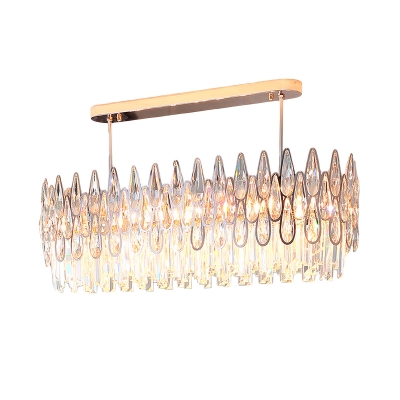 Oblong Restaurant Island Lighting Modern Crystal 10 Bulbs Gold Hanging Pendant Lamp