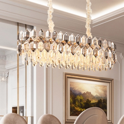 Oval Dining Room Island Lamp Contemporary Crystal 12-Light Clear Pendant Light Fixture