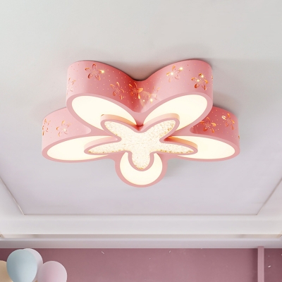 Pink/Blue Flower Ceiling Light Fixture Macaron Acrylic LED Flush Mounted Lamp with Etched Flower Side