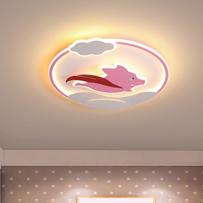 Pink Pig Flush Mount Lamp Macaroon LED Acrylic Ceiling Light Fixture in Warm/White Light for Girls Room