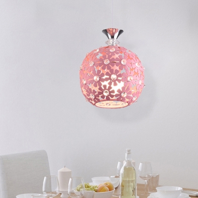 Pink Sphere Down Lighting Simple Clear Crystal 1 Light Restaurant Pendant Ceiling Light
