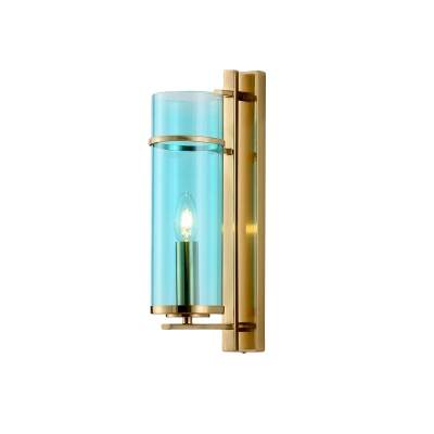 Piping Wall Light Fixture Postmodern Water Blue/Cognac Glass 1 Bulb Bedroom Sconce Lamp