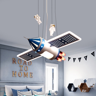 Red/Blue Finish Airship Pendant Cartoon LED Metallic Chandelier Light Fixture for Kids Room