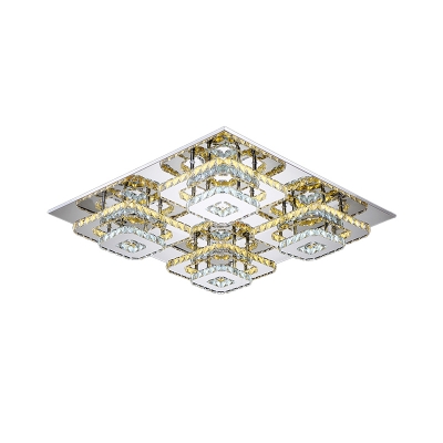 Square Clear Crystal Ceiling Light Contemporary LED Living Room Flushmount in Gold