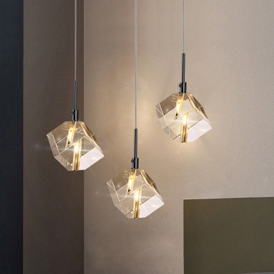 Square Crystal Pendant Lighting Contemporary 1 Bulb Black Ceiling Suspension Lamp for Bedroom