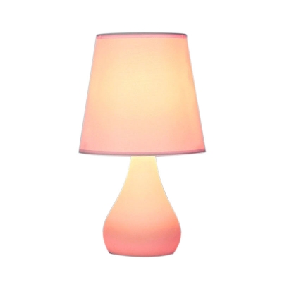 Tapered Shade Fabric Table Lamp Macaron Single Pink/Blue Nightstand Light with Ceramic Vase Base
