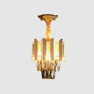 Tiered Corridor Semi Mount Lighting Traditional Beveled Crystal 3-Bulb Black/Gold/Smoke Gray Flush Lamp