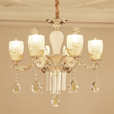 Traditional Bell Chandelier Light 6/8 Heads Frosted Glass Suspended Lighting Fixture in Gold