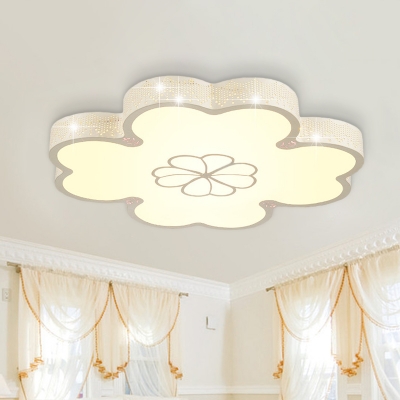 White/Blue Clover Flush Light Fixture Macaron Acrylic LED Ceiling Lamp with Etched Meteor Side