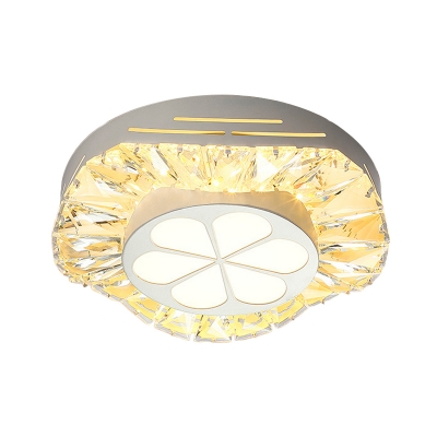 White Circle Ceiling Mounted Light Simple Clear K9 Crystal LED Entry Flush Mount Lighting