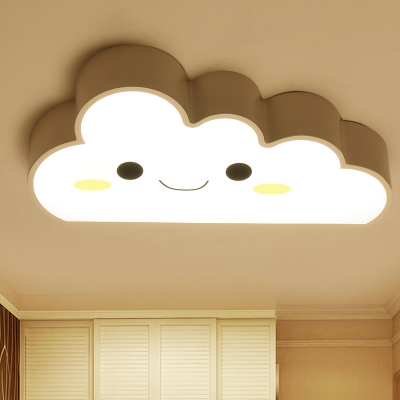 White Cloud Ceiling Mounted Light Kids LED Acrylic Flush Mount Lamp with Smile Face Pattern