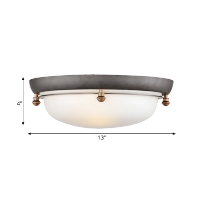 White Glass Domed Flush Mount Lighting Country 3 Heads Bedroom Close to Ceiling Lamp