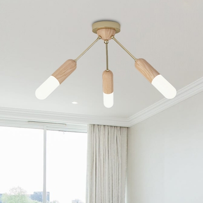 Wood Capsule Semi Mount Lighting Minimalist 3-Light Beige LED Close to Ceiling Lamp