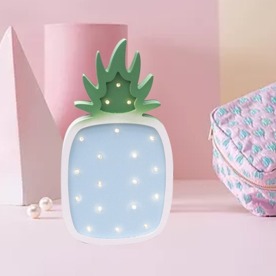 Wood Pineapple Mini Night Stand Lamp Cartoon Pink/Blue LED Wall Mounted Light for Decoration
