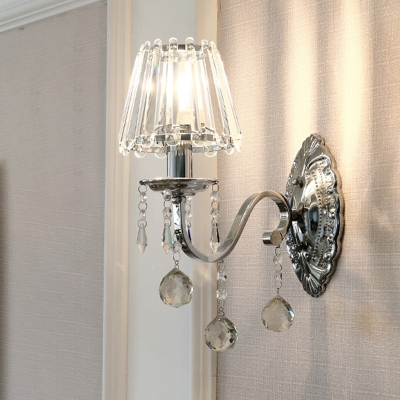 1/2-Bulb Cone Wall Lighting Idea Modernist Chrome Finish Rectangle-Cut Crystal Wall Lamp Fixture
