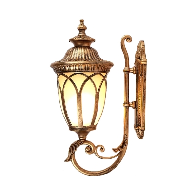 1 Head Urn Wall Sconce Countryside Bronze/Black Frosted Glass Wall Mounted Light Fixture for Patio