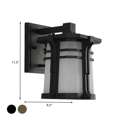 1 Light Wall Lighting Fixture Rural Pavilion White Glass Wall Mounted Lamp in Black/Bronze