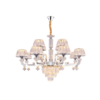 12-Light LED Chandelier Modern Parlor Ceiling Pendant with Cone Cut Crystal Shade in Chrome