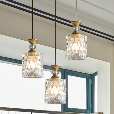 3 Bulbs Cup Cluster Pendant Light Contemporary Gold Textured Crystal Ceiling Suspension Lamp