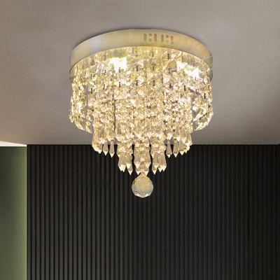 3-Layer Clear Crystal Drape Flush Light Modernism Foyer LED Close to Ceiling Light Fixture