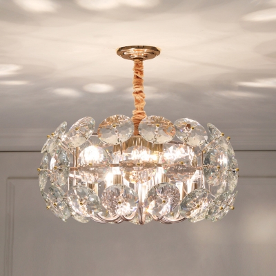 8 Lights Faceted Oval Crystal Chandelier Modern Clear Round Hotel Ceiling Hanging Light
