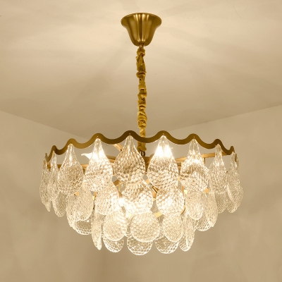 8 Lights Hanging Chandelier Contemporary Tiered Teardrop Crystal Pendant Lighting in Brass
