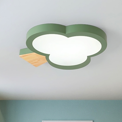 Acrylic Clover Ceiling Mounted Light Kids LED Flush Mount Lighting in Grey/White/Green with Wood Detail