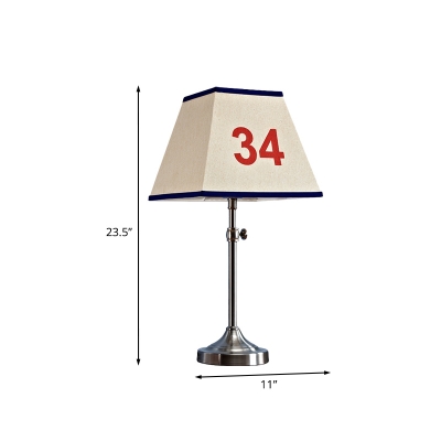 Beige Trapezoid Nightstand Light Minimalist 1 Bulb Number-Print Fabric Table Lamp