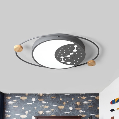Big Dipper LED Ceiling Flush Mount Light Nordic Acrylic Grey/Green/White Flushmount Lamp with Wood Accent for Kid Room