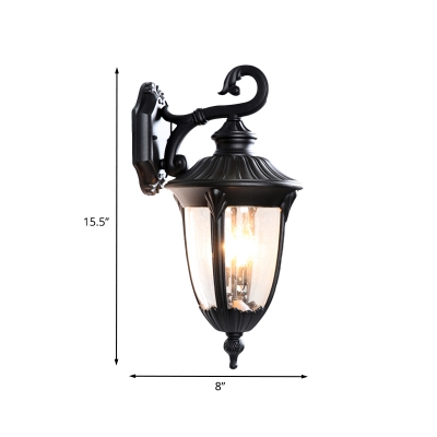 Black 1-Bulb Wall Mount Light Fixture Traditional Clear Glass Urn-Shaped Sconce Lamp