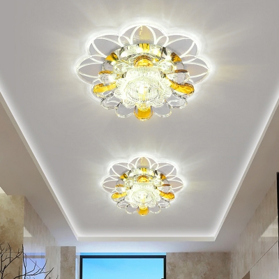 Blossom Foyer Flush Mount Light Modernism Clear Crystal LED Chrome Flushmount in Warm/White/Multi Color Light