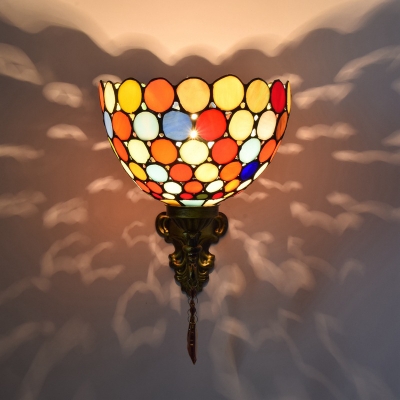 Bowl Wall Mounted Lighting 1-Light Stained Glass Dots Tiffany Style Sconce Light Fixture
