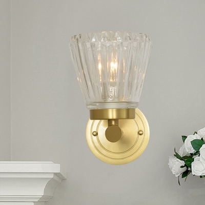 Brass Finish 1-Head Wall Lighting Simple Prismatic Crystal Conical Small Sconce Light