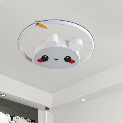 Cartoon Rabbit Kindergarten Flush Mount Acrylic Kids LED Ceiling Light Fixture in Pink/White for Bedroom