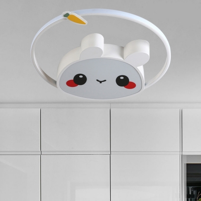 Cartoon Rabbit Kindergarten Flush Mount Acrylic Kids LED Ceiling Light Fixture in Pink/White for Bedroom