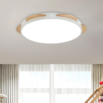 Circular Ceiling Mounted Fixture Macaron Acrylic LED Bedroom Flushmount in White/Green/Blue and Wood