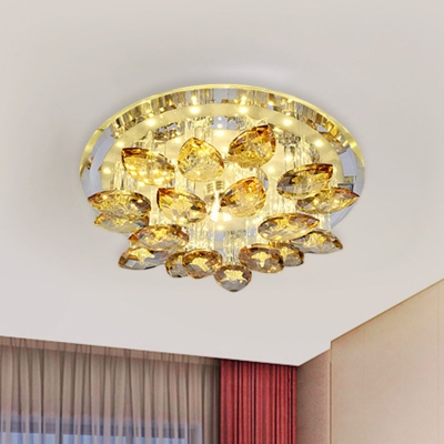Circular Foyer Ceiling Light Simple Beveled Crystal LED White Flush Mount Fixture in Warm/White Light