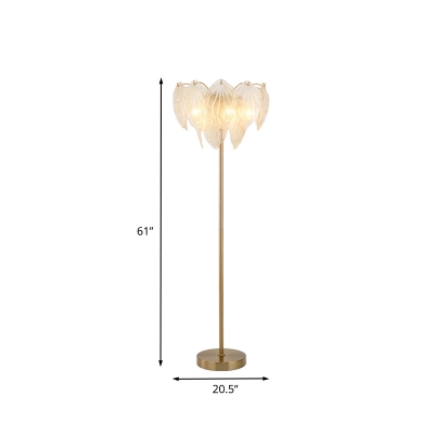 Clear Crystal Leaf Floor Light Classic 5 Heads Living Room Standing Floor Lamp in Gold