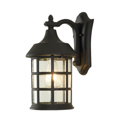 Clear Glass Black Wall Sconce Cylinder 1-Light Rustic Style Wall Lighting Ideas with Metal Frame