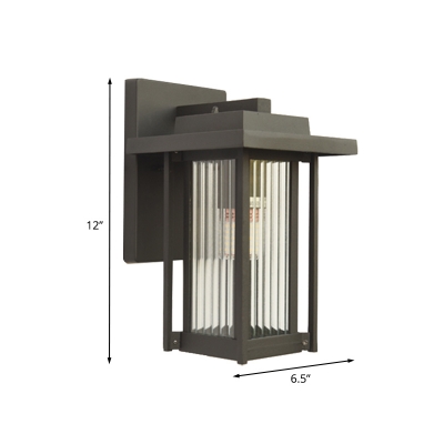 Clear Ribbed Glass Rectangle Wall Light Classic 1 Head Outdoor Wall Sconce in Black