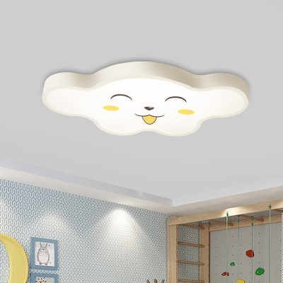 Cloud Flush Mount Lighting Macaroon Acrylic White/Pink/Yellow LED Ceiling Light with Smile Face/Dog Pattern