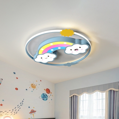 Cloud/Rainbow Kids Bedroom Ceiling Lamp Iron Cartoon LED Flush Mount Lighting Fixture in Pink/Blue